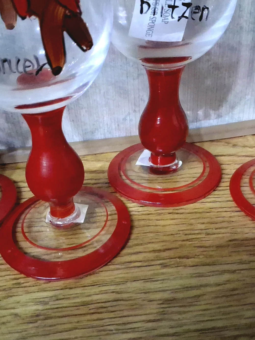 Set of 4 Hand Painted Christmas Reindeer Wine Goblets Glasses Styrofoam Box